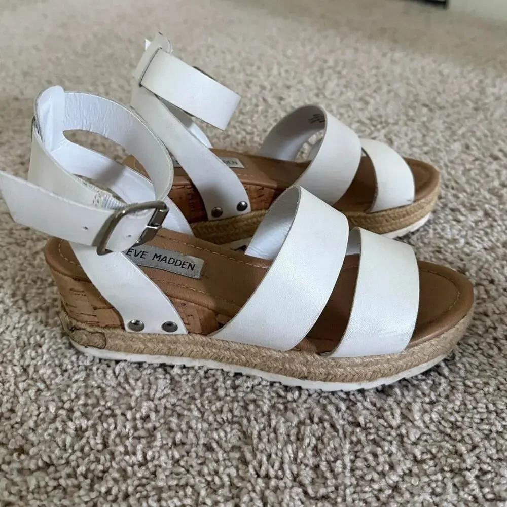 White strappy platform heels